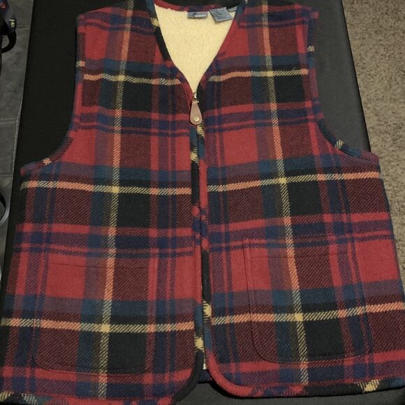 VINTAGE LIZ WEAR WOMENS RED PLAID WOOL MOHAIR RANCHER VEST COAT SIZE MEDIUM - Picture 2 of 13